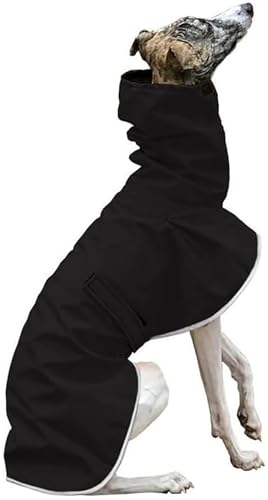 Regenmantel für Hunde, italienische Windhunde, wasserdichter Whippetmantel, verstellbare Windhunde-Winterkleidung, warme Fleece-Hundekleidung, warme Jacke, L, Schwarz