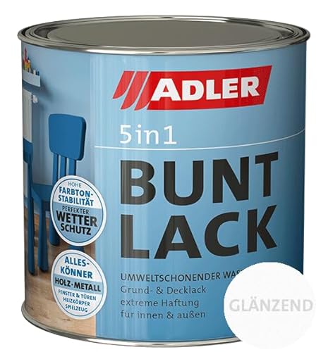 ADLER 5in1 Buntlack - Glänzend - 750 ml - für Innen und Außen - Wetterfester Lack und Grundierung für Holz, Metall & Kunststoff, RAL6005 Moosgrün