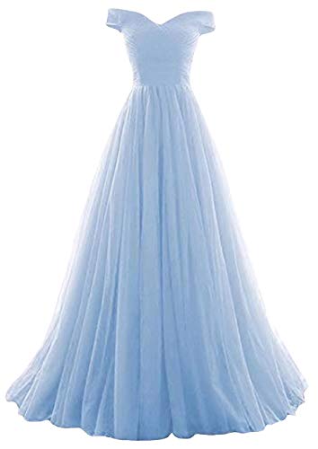 Romantic-Fashion Damen Ballkleid Abendkleid Brautkleid Lang Modell E270-E275 Rüschen Schnürung Tüll DE Hellblau Größe 40