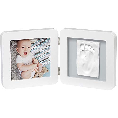 Baby Art - Bilderrahmen zweiteilig mit Gipsabdruck und Foto für Baby Fußabdruck oder Handabdruck, My Baby Touch, abgerundet, essentials white