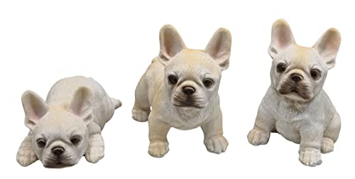 Fachhandel Plus Dekofiguren französische Bulldoggen Welpen Tierfigur lebensecht Indoor Outdoor 3 Stück