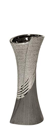 GILDE Moderne Vase Keramikvase Tischvase Dekovase Vase grau silber mit Relifierung, 9x12x30 cm