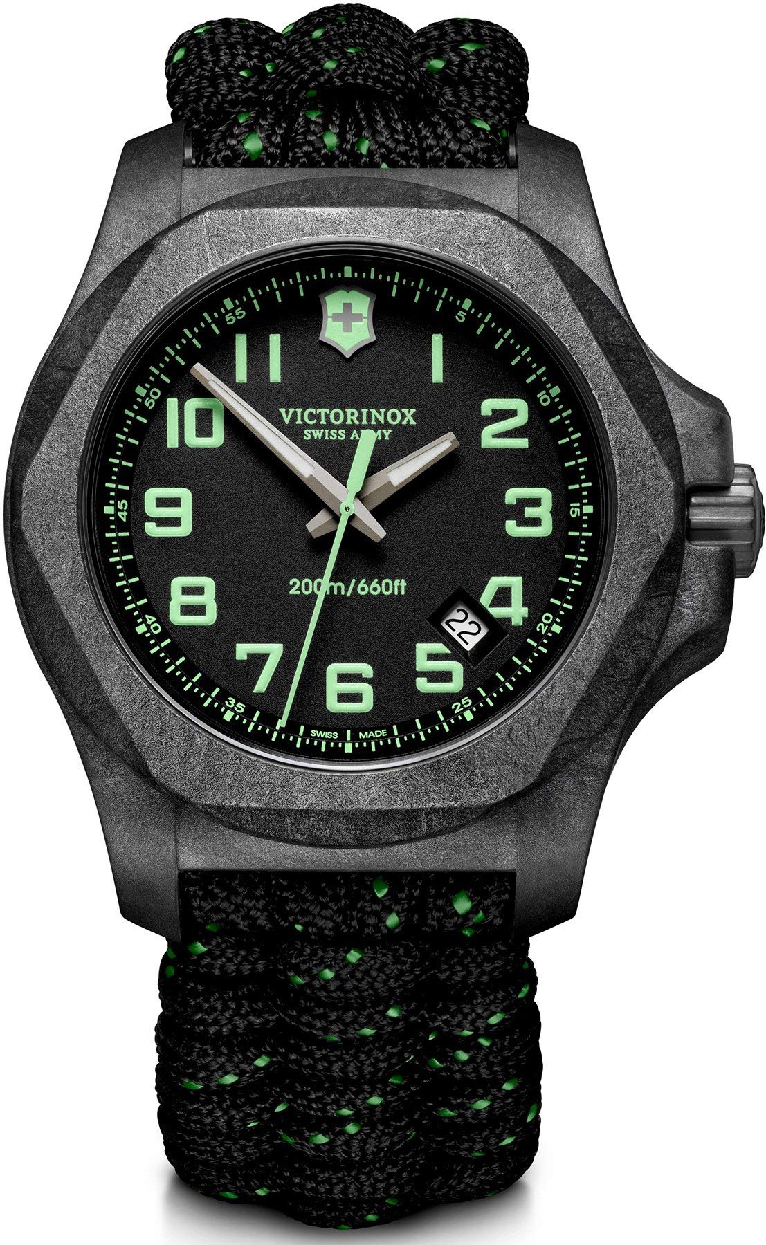 Victorinox Herren-Uhr I.N.O.X. Carbon, Herren-Armbanduhr, analog, Quarz, Wasserdicht bis 200 m, Gehäuse-Ø 43 mm, Armband 21 mm, 98 g, Schwarz