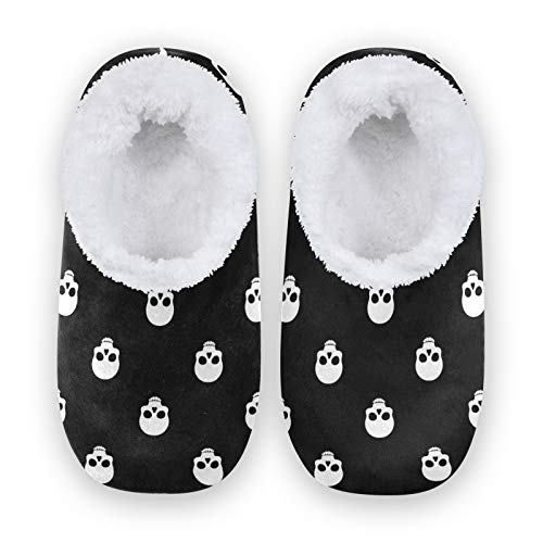 TropicalLife Sugar Skull Pattern Women Men Closed Back House Slippers Comfort Coral Fleece Fuzzy Feet Slippers Home Shoes for Indoor Outdoor