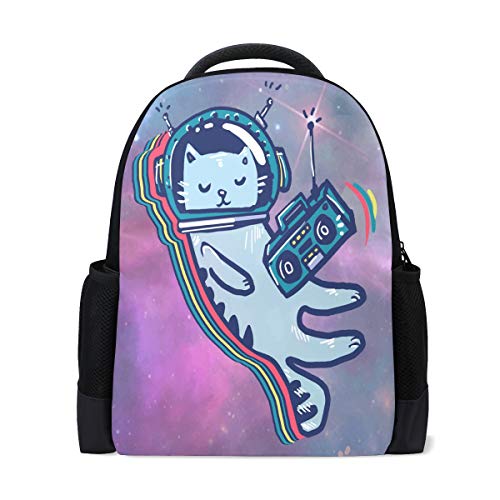 Katzen-Weltraum-Astronauten-Reiserucksack für Laptop, Schule, Büchertasche, Sterne, Galaxie, Kätzchen, Tiere, Outdoor, Business, Wandern, Rucksäcke für Campen, Studenten, Frauen, Herren