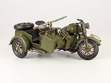 Deko Blech Motorrad mit Beiwagen Modell Retro Vintage Nostalgie Blech Länge 36,1 cm Army