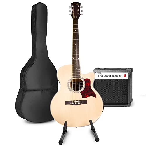 Elektrisch akoestische gitaar - MAX ShowKit - Complete gitaarset met gitaar versterker 40W, gitaarstandaard, gitaar stemapparaat, gitaartas en plectrum - Naturel