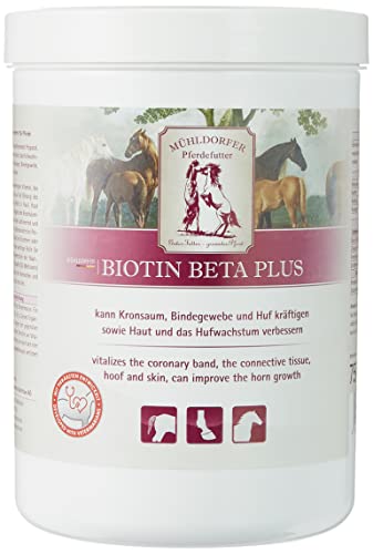 Mühldorfer Biotin Beta Plus, 750 g, unterstützt Huf und Haut, kräftigt den Kronsaum, verbessert das Hufwachstum, Ergänzungsfutter für Pferde und Ponys