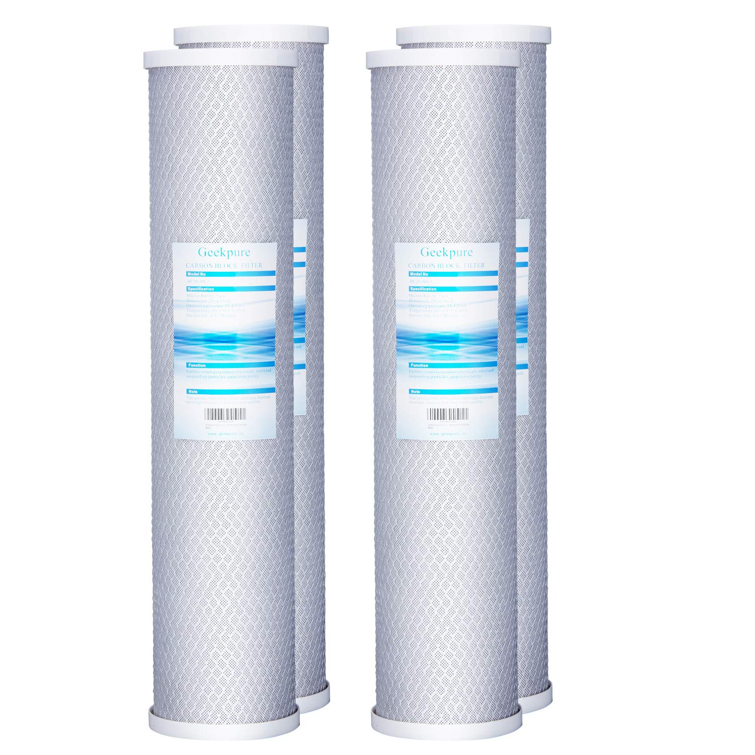 Geekpure 4,5" x 20" Carbon Block Ersatzfilter für ganzes Haus Wasserfiltrationssystem 5 Mikron -Pack von 4