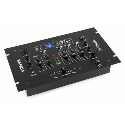 Vexus STM2500 5-Kanal-Mischpult Bluetooth-DJ-Mixer (USB-Slot, MP3-Sktion, XLR, EQ, Phono, Mikrofon-Sektion) schwarz