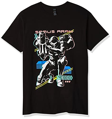Nintendo Herren Metroid Men's Graphic Tees Hemd, Schwarz // Samus Aran Neon, X-Groß