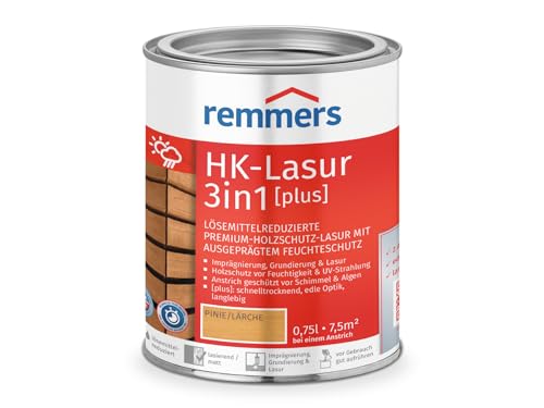 Remmers Aqua HK-Lasur 3in1 pinie/lärche, matt, 0,75 Liter, Holzlasur, Premium Holzlasur außen, 3fach Holzschutz mit Imprägnierung + Grundierung + Lasur