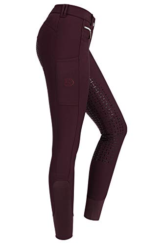 RIDERS CHOICE Damen Reithose mit Silikonvollbesatz und Handytasche - RidersDeal Collection für Reiter, Plum, 32