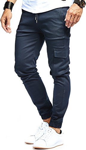 Leif Nelson Herren Jogger Chino Cargo Jeans Hose Freitzeithose LN8071; Größe XXL; Blau