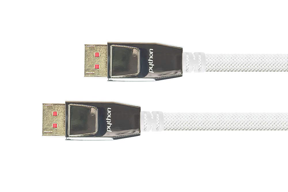 PYTHON Series Premium DisplayPort 1.4 Kabel - 8K @60 Hz / 4K @240 Hz - Vollmetallstecker mit Verriegelung, vergoldete Stecker, 3-Fach Schirmung - KUPFERLEITER - Nylongeflecht - Weiss - 10 m