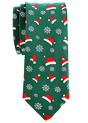 Retreez Schmale Krawatte mit Weihnachtsmann-Mütze und Schneeflocken-Muster, Mikrofaser, 6,1 cm - Gr�n - Einheitsgröße