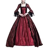 Damen Langarm Renaissance Mittelalter Kleid Viktorianischen Königin Kostüm Maxikleid Burgunderrot 3XL