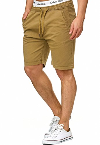 Indicode Herren Kelowna Chino Shorts mit 4 Taschen & Kordel aus 98% Baumwolle | Kurze Hose Regular Fit Bermudas Sommerhose Herrenshorts Short Men Pants Chinohose für Männer Amber L