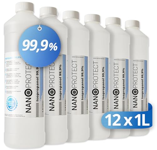 Nanoprotect Isopropanol 99,9% | 12 x 1 Liter Reiniger | Hochprozentiger Isopropylalkohol | IPA Reinigungsalkohol für Haushalt und Elektronik | Made in Germany