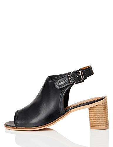 FIND Leather Shoe Offene Sandalen, Schwarz (Black), 39 EU