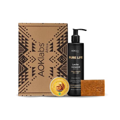 AOKlabs - Kanvili Pack inkl. afrikanischem Gold + Seife Gold Schwarz + Body Milk Straffende I Spezielle Reinigung, Feuchtigkeit und Regeneration der Haut I 3 Stück