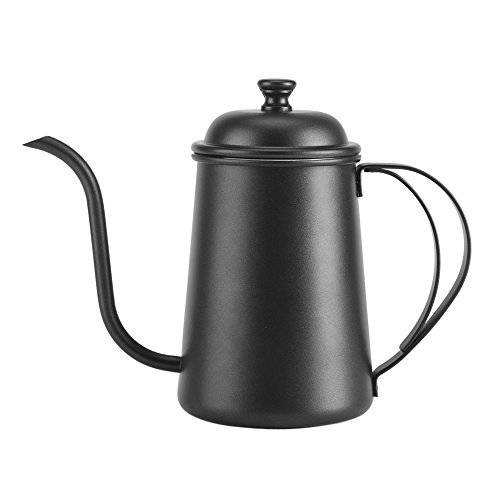 Kaffeekanne mit langem Ausguss, 650 ml, mit Griff, Schwanenhals-Ausguss, Kaffeekocher, Edelstahl-Kaffeekessel (schwarz)