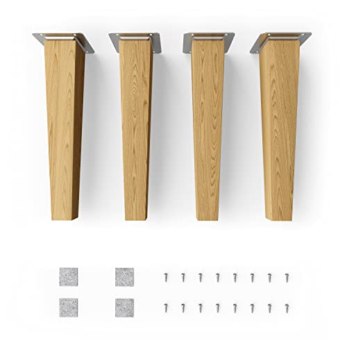 Sossai® Holz-Tischbeine - Clif Square | Öl-Finish | Höhe: 25 cm | HMF3 | eckig, konisch (gerade Ausführung) | Material: Massivholz (Eiche) | für Tische, Beistelltische, Schminktische