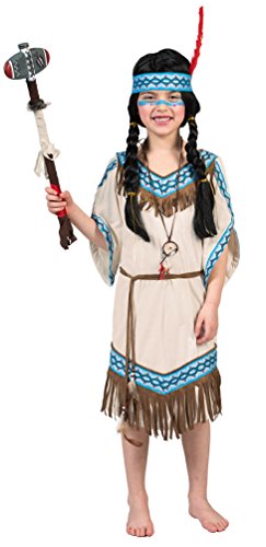 Karneval-Klamotten Indianer Kostüm Kinder Mädchen Indianerin Kostüm Mädchen-Kostüm Squaw Pocahontas beige blau Karneval