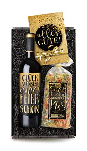 Geschenkbox Alles Gute - Set mit Rotwein, mit Geburtstagskarte