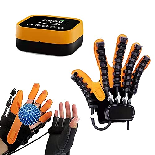 Finger Wrist Rehabilitation Training Assistive Equipment, Professional Rehabilitation Robot Gloves, Finger Straightening Brace Guard Protector for Stroke Hemiplegia Patients(Size:Left-XL)