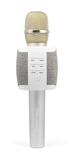 MusicMan Karaoke Mikrofon Fabric BT-X44 grau - Karaoke Songs via Smartphone, Bluetooth V4.2, 3.5mm AUX-IN, 2 x 5W Stereolautsprechern & Echo-Funktion, Gesangs- & Karaoke-APP kompatibel, EOV-Funktion
