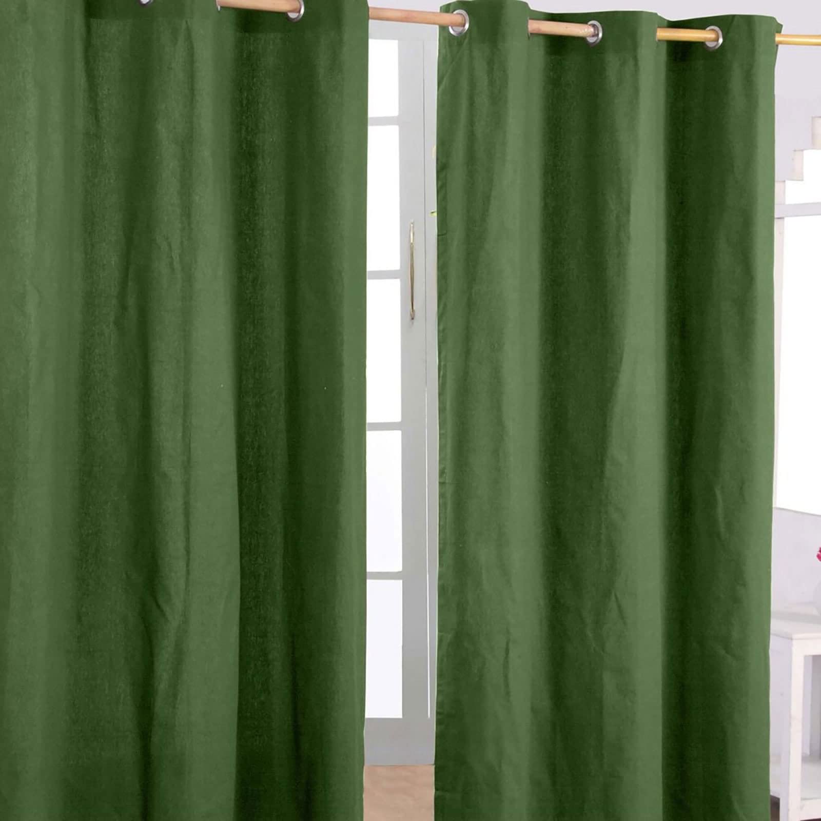 Homescapes 2er Set eifarbige Ösen Gardinen je B117 x L137 cm aus 100% Baumwolle, blickdichte Vorhänge/Dekoschals/Ösenvorhänge für Wohnzimmer oder Küche, olivgrün