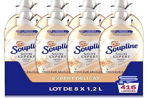 SOUPLINE - Weichspüler-Konzentrat Soupline Soin Expert Delicat – Ideal für empfindliche Wäsche, langanhaltende Frische, 8 x 1,2 l