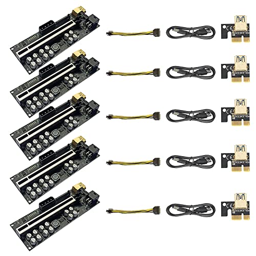 VER018 PLUS PCI-E 1X auf 16X USB 3.0 60 cm Grafik-Riser-Karte mit 12 Festkondensatoren/LED-Licht für BTC-Mining, 5 Stück