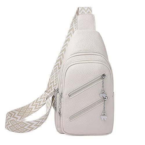 Brusttaschen Reine Farbe PU Leder Damen Fanny Pack Umhängetaschen Casual Weibliche Umhängetaschen Sport Messenger Gürtel Taschen (Color : White, Size : One Size)