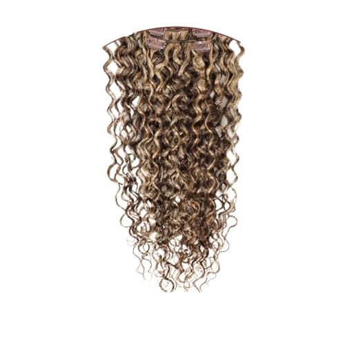 Wasserwellen-Clip-in-Haarverlängerungen, echtes Echthaar, 7 Stück/Set, kastanienbraune und bronzierte blonde Highlights (Color : 4-27, Size : 22INCH_100G-SET)