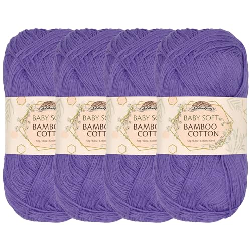 JubileeYarn Baby Soft Bamboo Cotton Yarn - 50g/Strang - Maulbeere - 4 Knäuel