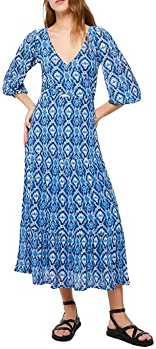 Springfield Damen Dress Kleid, Blau (Azul Medio), Large