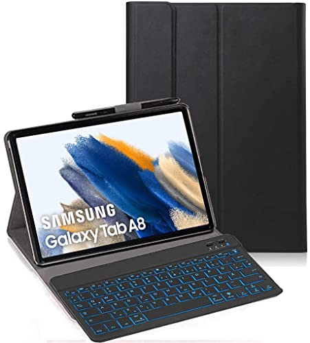 YHFZR Tastatur Hülle für Galaxy Tab A8 2021, [Italiana Layout] Slim Hülle mit 7 Farben Beleuchtung Kabellose Tastatur mit Schützhülle für Samsung Tab A8 SM-X200/205 10,4 Zoll, Schwarz