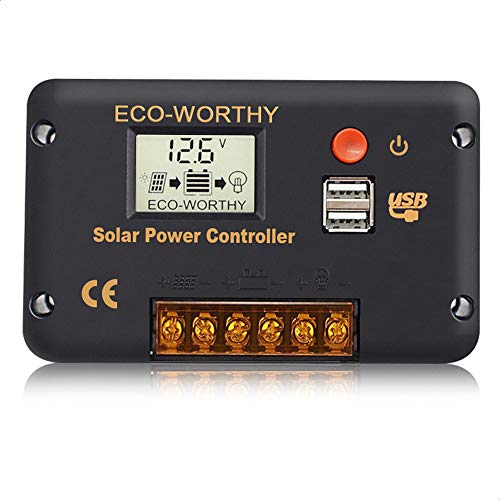 ECO-WORTHY 30A 12V / 24V Solarladeregler Intelligenter Regler mit zwei USB-Anschlüssen Solarbatteriecontroller LCD-Display
