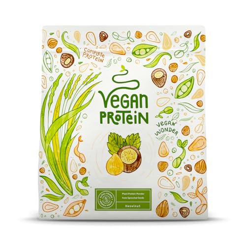 Veganes Proteinpulver - 600g Haselnuss Eiweißpulver - 21g Protein (auf 30g) - Premiumqualität Vegan Protein Shake - Whey Ersatz - Aus Soja, Reis, Erbsen, Sonnenblume & Kürbiskernen