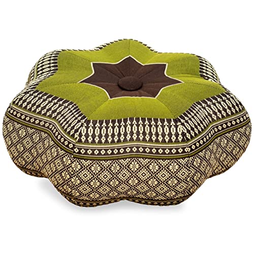 livasia kleines Zafukissen, Sitzkissen für Meditation, Yoga, Entspannung, Bodensitzkissen mit Kapokfüllung (braun-grün)