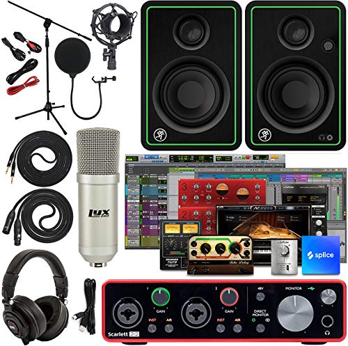 Focusrite Scarlett 2i2 2x2 USB Audio-Interface Full Studio Bundle mit Creative Music Production Software Kit und CR4-X Pair Studio Monitore und 1/4 Zoll Instrumentenkabel