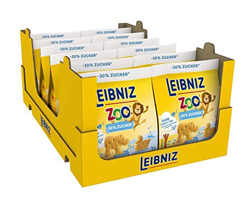 LEIBNIZ ZOO -30 % Zucker - 12er Pack – Mini-Butterkekse in lustigen Tier-Motiven für Kinder - ohne Palmöl – im Vorteilspack (12 x 125 g)