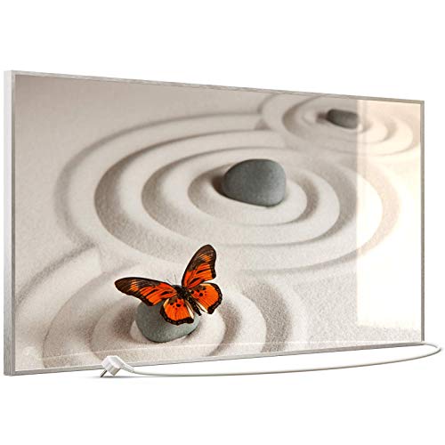STEINFELD Heizsysteme® Glas Bild Infrarotheizung mit Thermostat | Made in Germany | viele Motive 350-1200 Watt Rahmen silber/alu (750 Watt, 047 Zen-Steine)