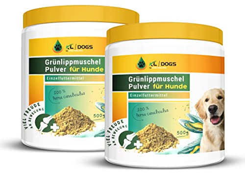 Kräuterland Grünlippmuschelpulver für Hunde, Katzen und Pferde, 100% pur und rein, ab 250g, 500g, 1000g, deutsche Premiumqualität (2 x 500g)