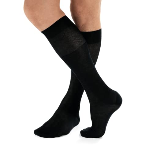 LANCETTI 6 Paar klassische elegante lange Socken für Herren in Lisle Made in Italy - (45-46) Schwarz