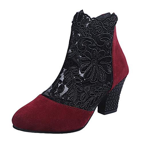 Damen Sandalen Sandalette Kleid Schuhe Atmungsaktives Netz Bestickte Schuhe Pumps High Heels Sommer Outdoor Sandals Freizeitschuhe(1-Rot/Red,41)