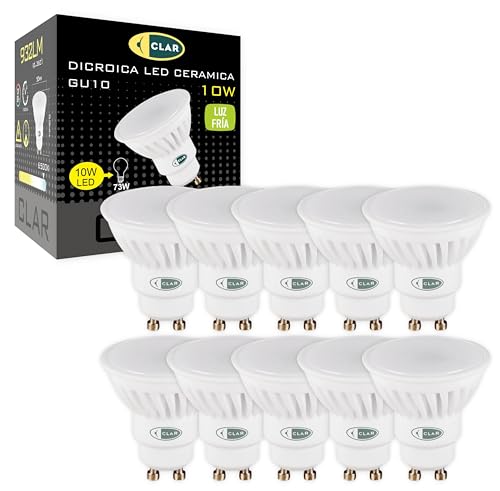 CLAR- LED GU10 LED Kaltweiss, 10W GU10 LED, Leuchtmittel GU10, GU 10 LED, LED Lampe GU10, LED Leuchtmittel GU10 Kaltweiß 6000ºk (Pack 10)