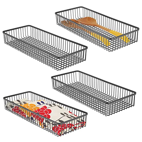 mDesign 4er-Set universeller Schubladenkasten aus Metall – Aufbewahrungskorb für Schubladen ordnet Küchenbedarf und Utensilien – Schubladen Organizer für Küche und Haushalt – schwarz